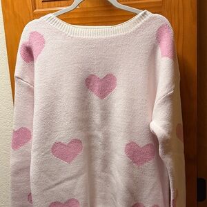 Pink Heart Pattern Sweater